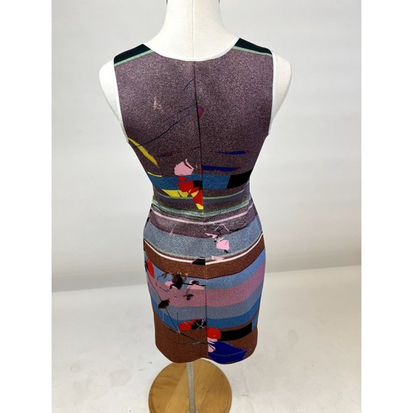 Clover Canyon Bodycon Abstract Retro Art Deco Mod Chic Fitted Neoprene Dress - Picture 3 of 4
